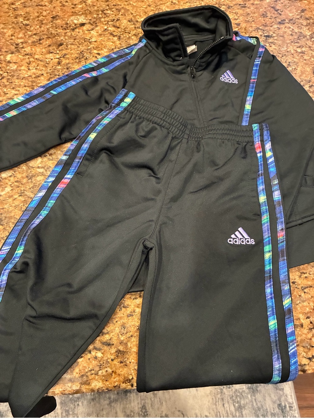 adidas Black Kids Track Set with Multicolor Side Stripes